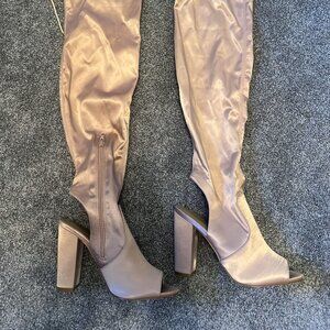 Shoe Dazzle Pale Pink Satin Boots